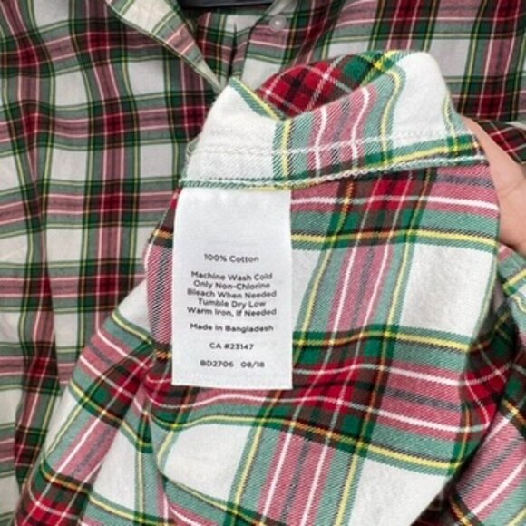 TALBOTS Button Down Shirt White Red Green Plaid Size LP Petite - Picture 4 of 5